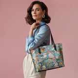 Shineful Leather Tote Bag Floral Rosy Cockatoo