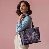 Shineful Midnight Bloom Leather Tote Bag