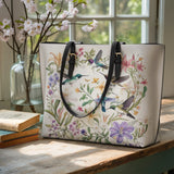 Shineful Leather Tote Bag Hummingbird Winged Bloom