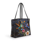 Shineful Leather Tote Bag Hummingbird Nocturne Bloom