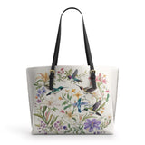 Shineful Leather Tote Bag Hummingbird Winged Bloom