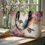 Shineful Hummingbird's Garden Leather Tote Bag