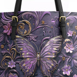 Shineful Midnight Bloom Leather Tote Bag