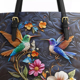 Shineful Leather Tote Bag Hummingbird Nocturne Bloom