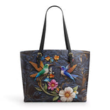 Shineful Leather Tote Bag Hummingbird Nocturne Bloom