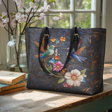 Shineful Leather Tote Bag Hummingbird Nocturne Bloom