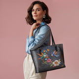Shineful Leather Tote Bag Hummingbird Nocturne Bloom