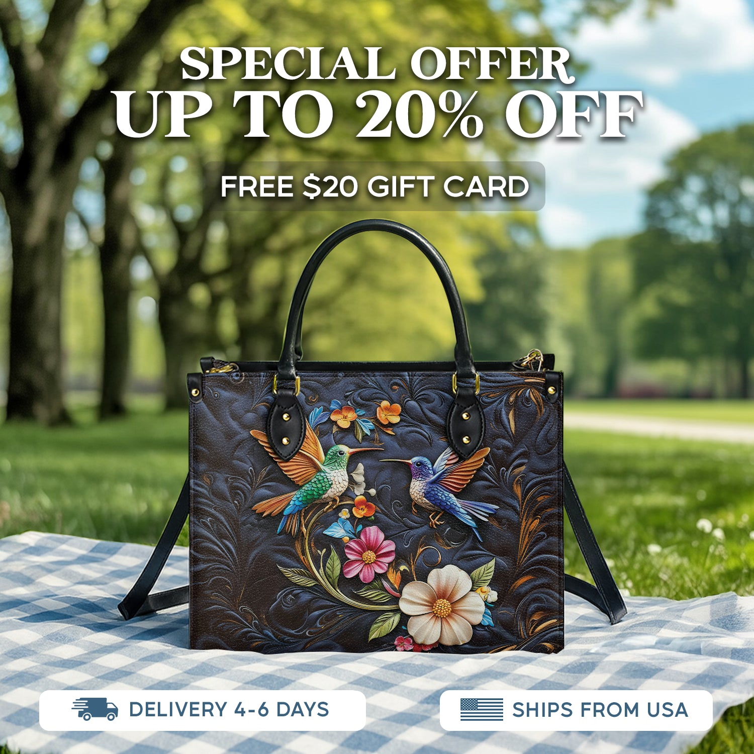Shineful Hummingbird Nocturne Bloom Leather Bag