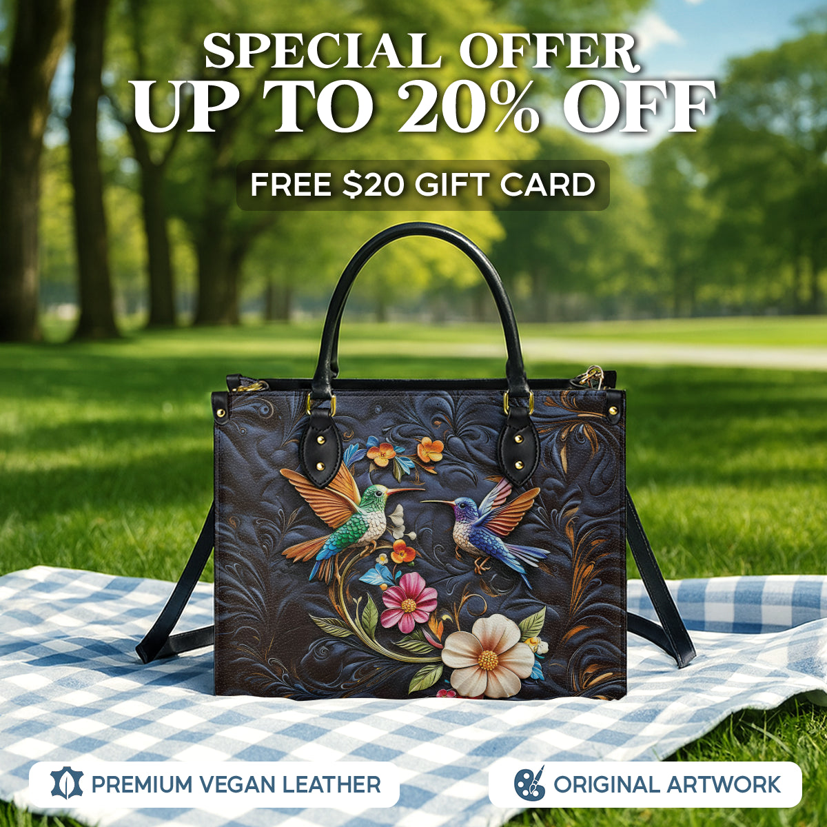 Shineful Hummingbird Nocturne Bloom Leather Bag